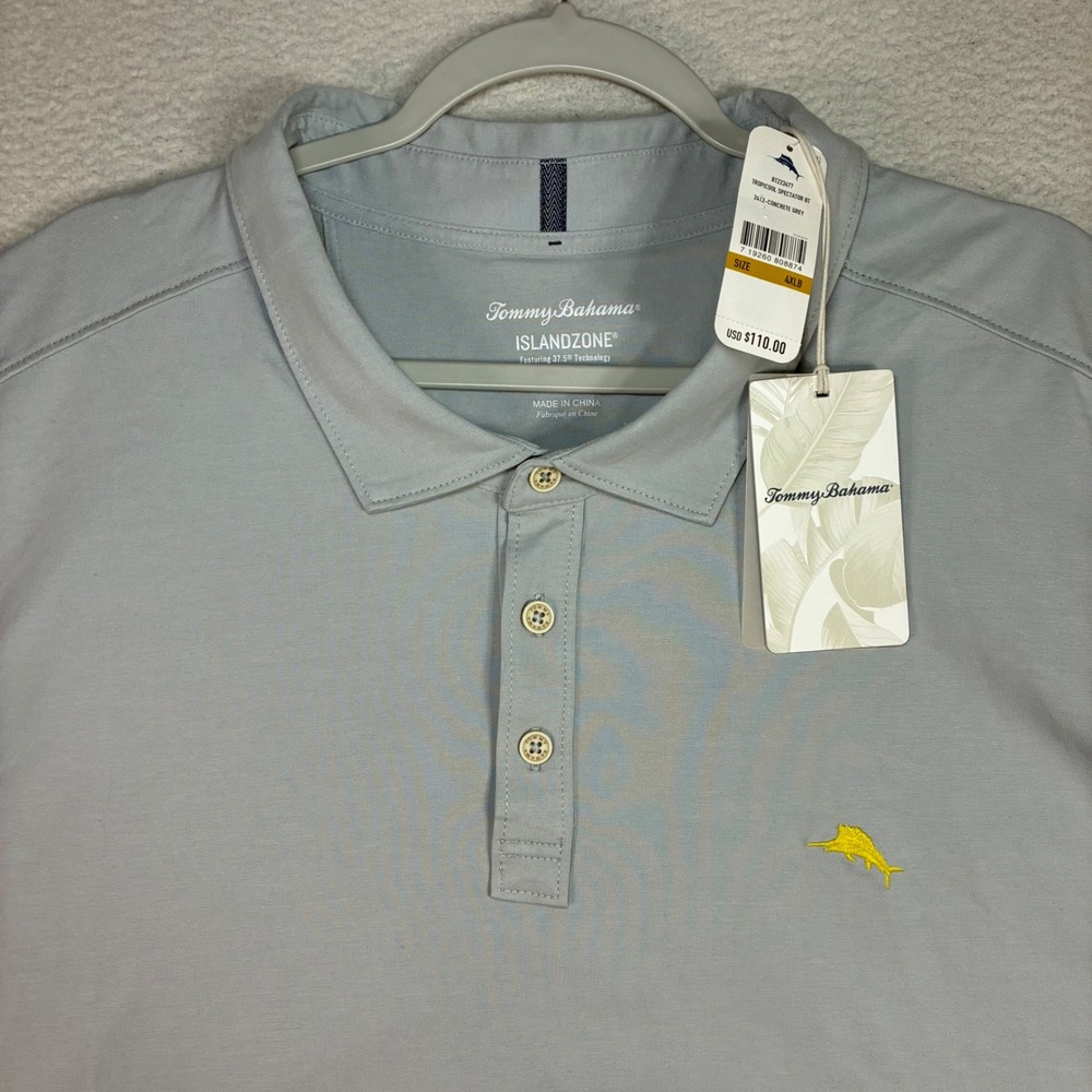 Tommy Bahama Island Zone Polo Shirt Men 4XLB Gray Tropicool Spectator Big NWT